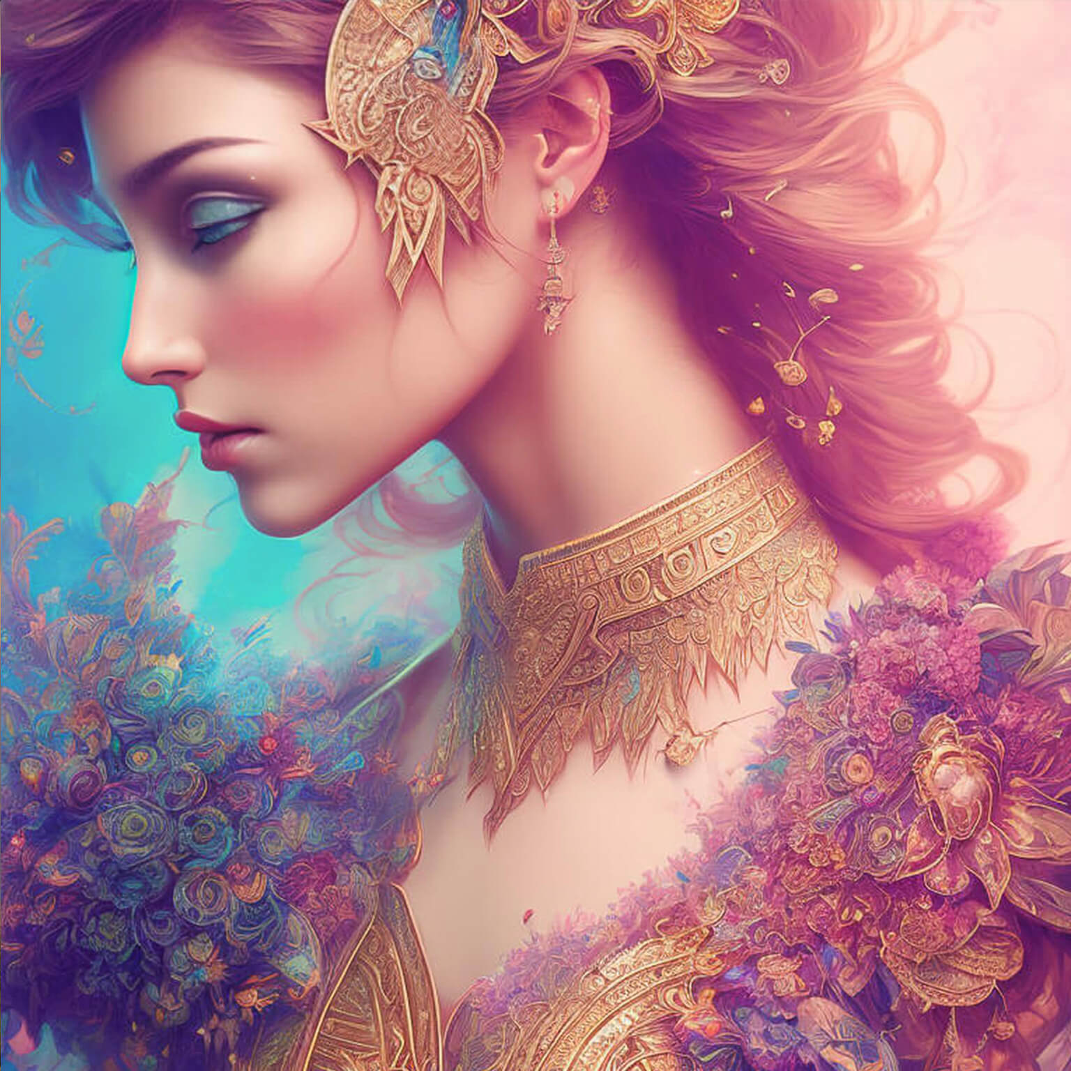 Ein KI Bild von einer Krieger Prinzessin mit Blumenschmuck
