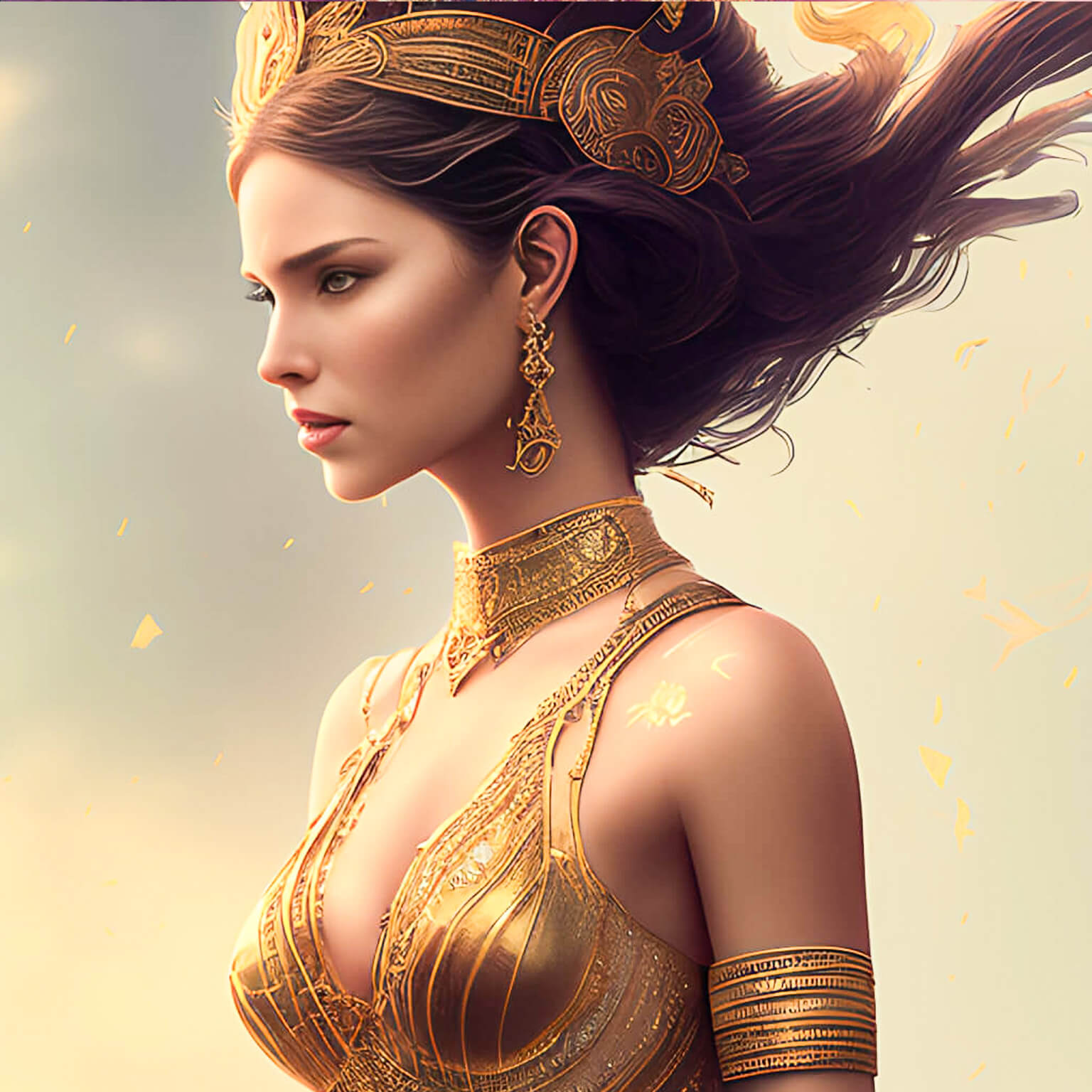 Ein KI Bild von einer Krieger Prinzessin in goldener Rüstung