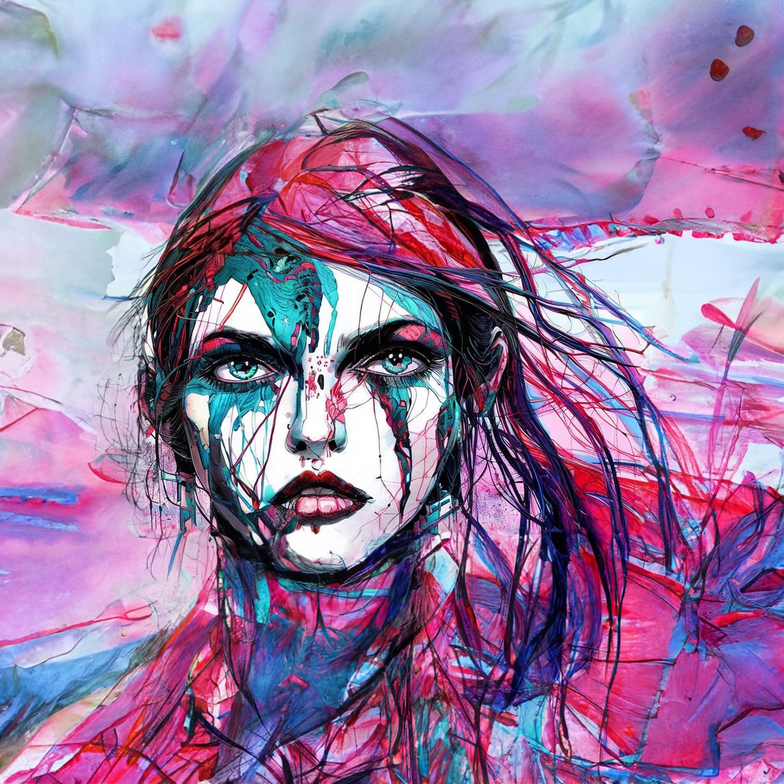 Ein KI Bild von einem Portrait einer abstrakt gemalten Frau