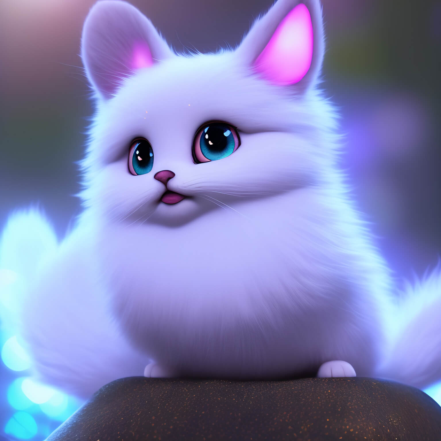 Ein KI Bild von einer Fantasy weißen kleinen Katze
