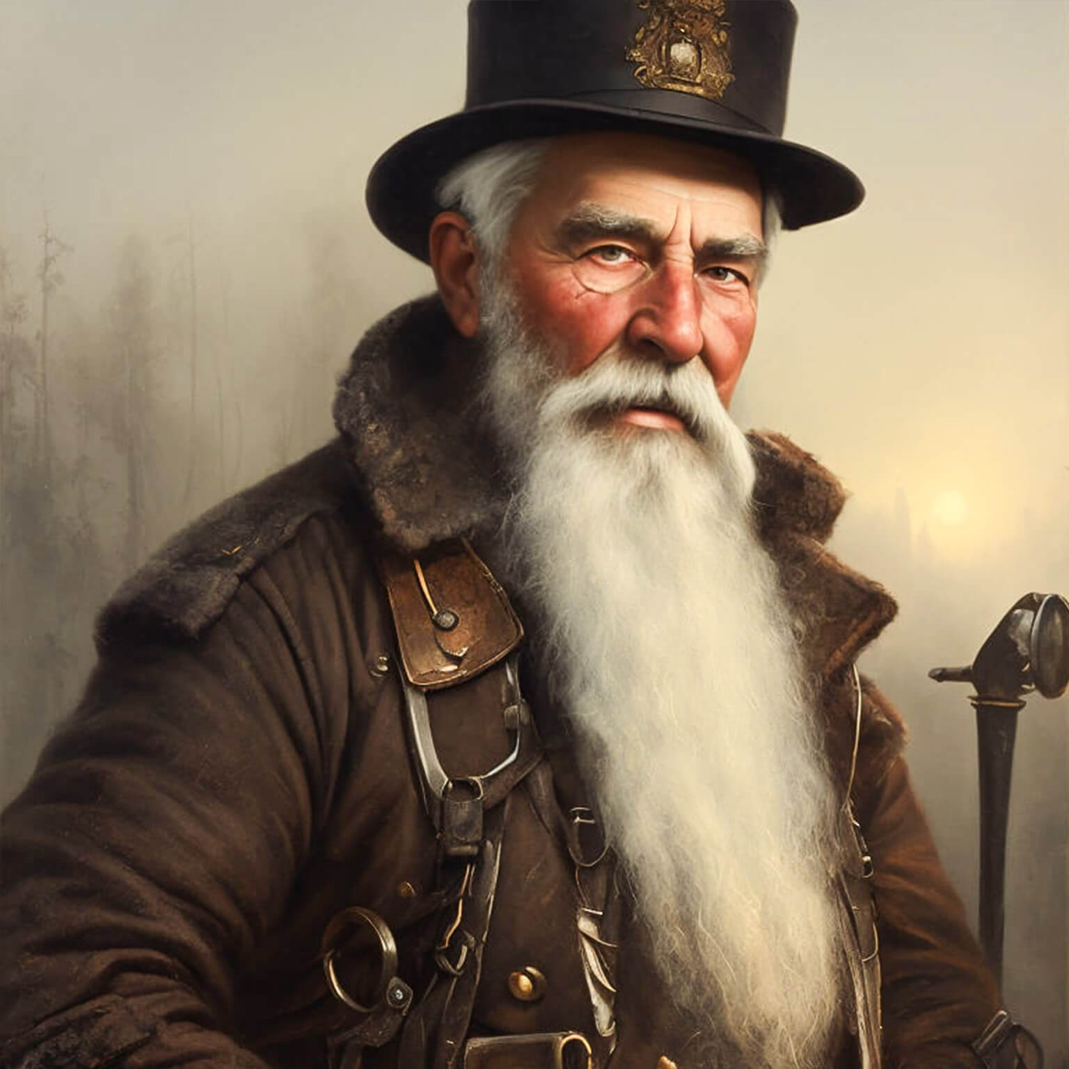 Ein KI Bild von einem älteren Kohle Arbeiter mit noblen Hut