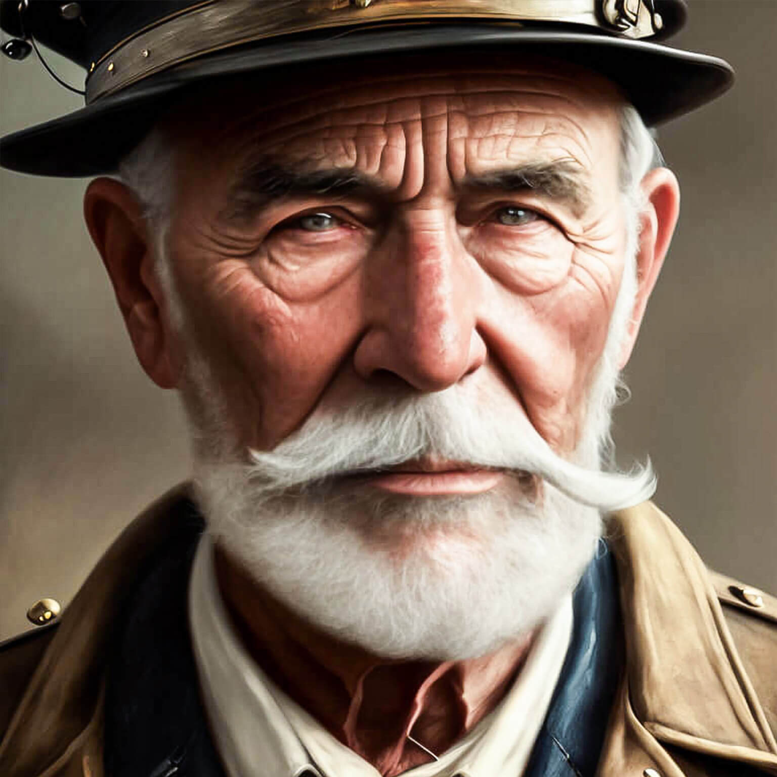 Ein KI Bild von einem älteren Kohle Arbeiter mit gepflegtem Bart