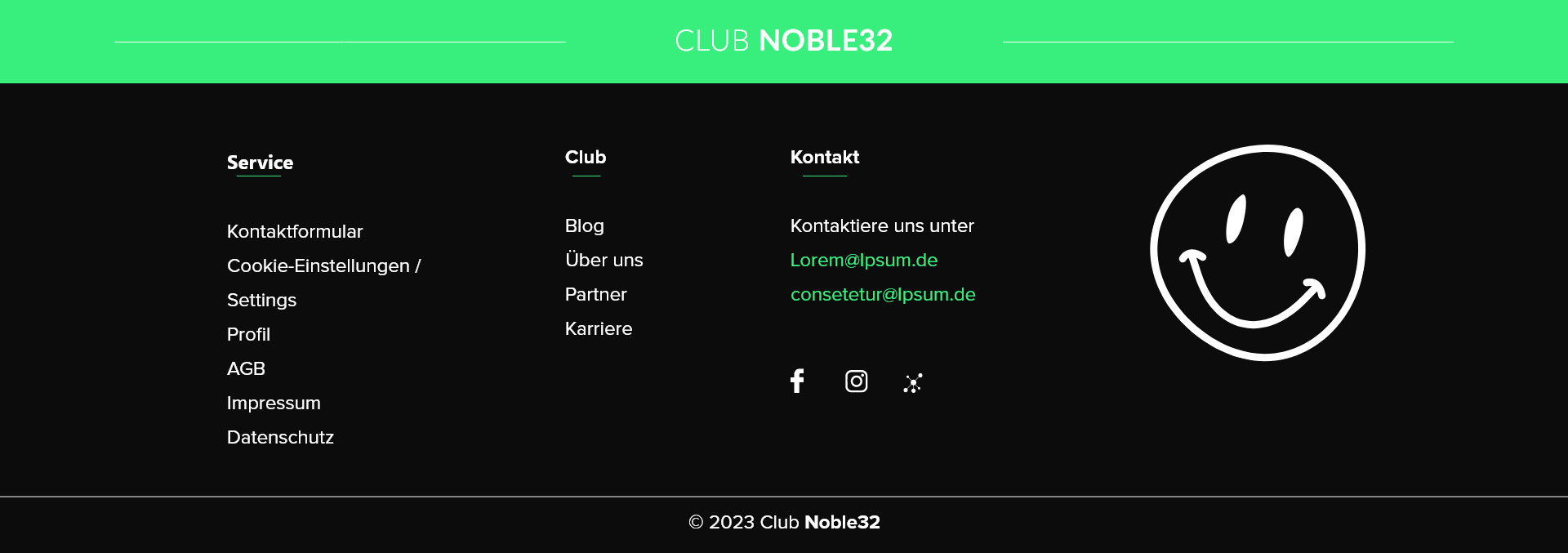 Footer der Webseite Club Noble32